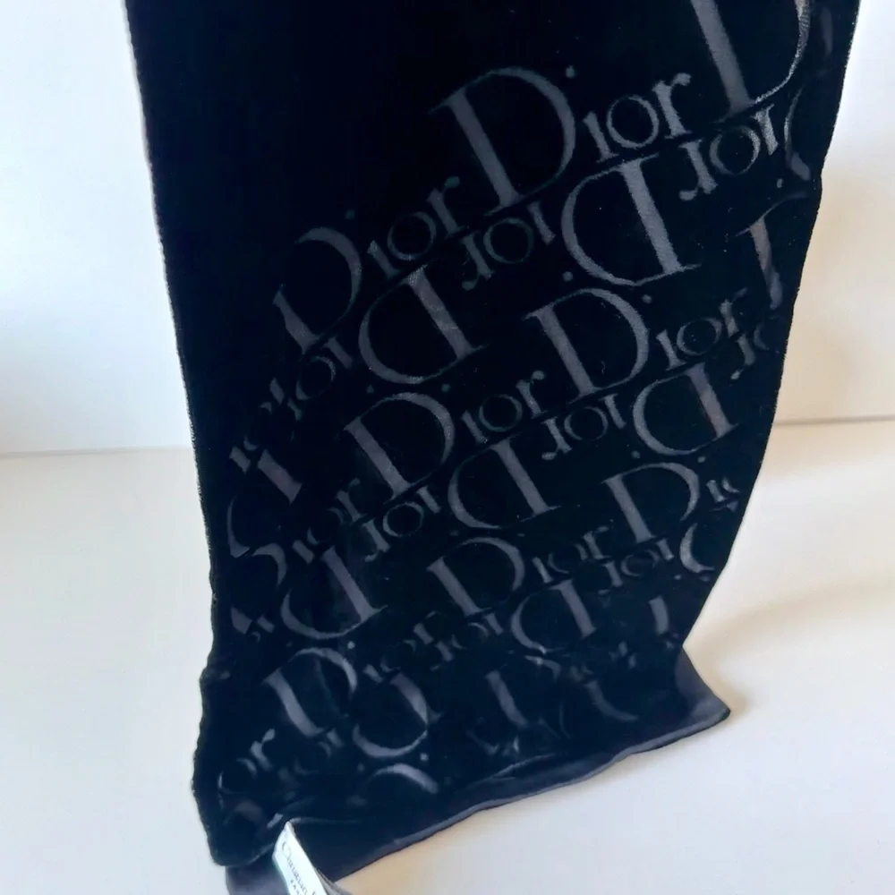 Christian Dior Black Velvet Diorissimo Monogram Scarf Wrap Italy